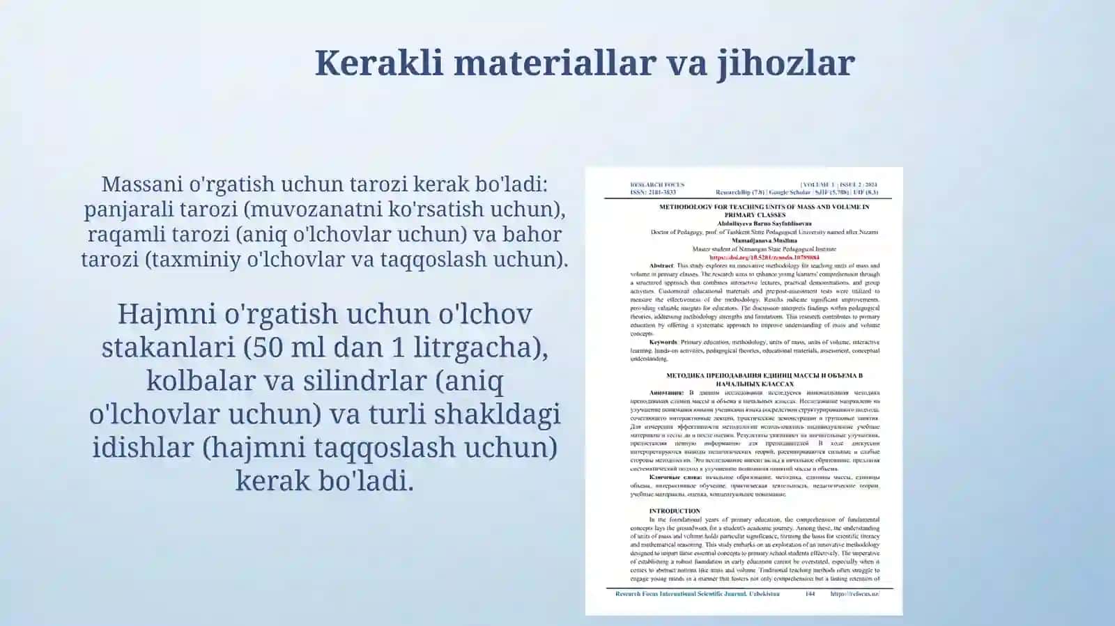 Boshlang'ich sinflarda massa va hajmni o'qitish metodologiyasi 4