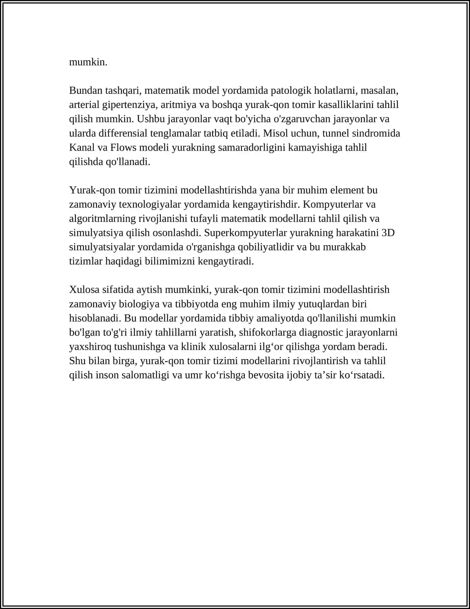 Yurak-qon tomir tizimi modellari va differensial tenglamalari 4