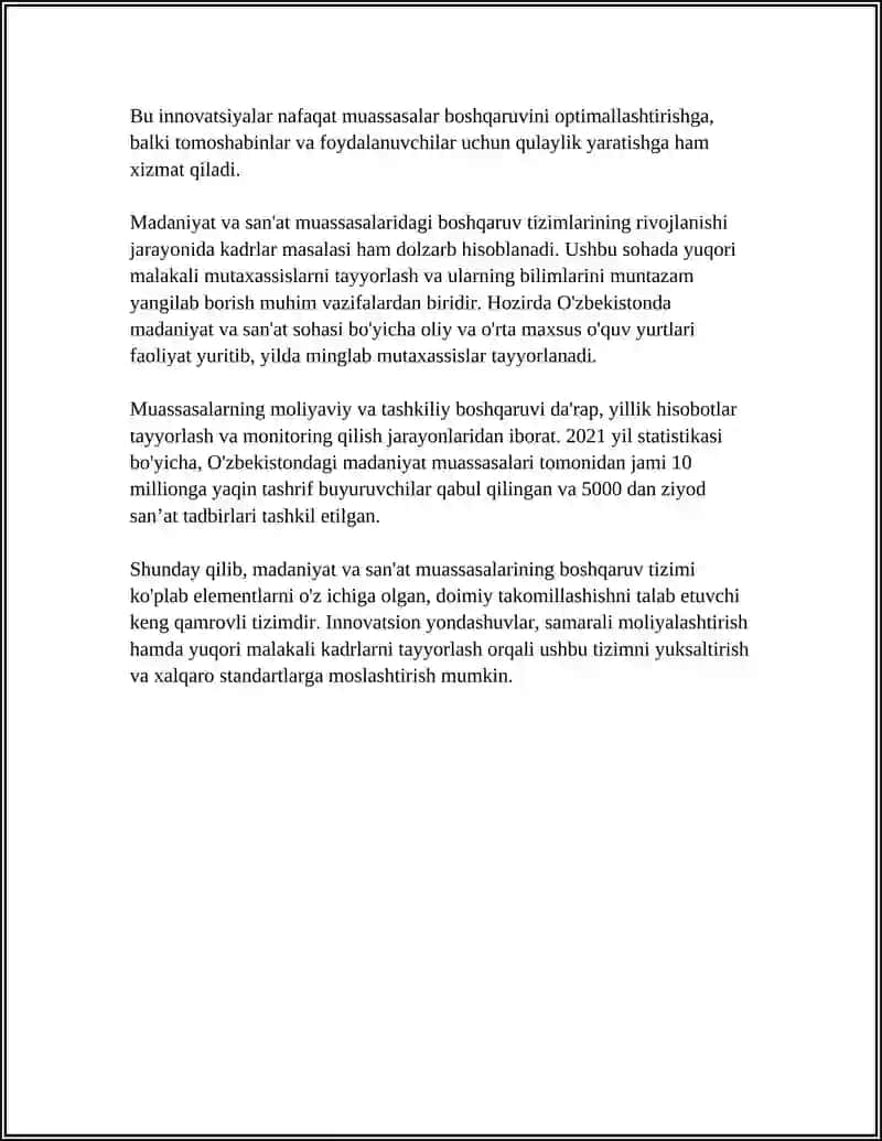 Madaniyat va San'at Muassasalarini Boshqarishning O'ziga Xos Xususiyatları 4