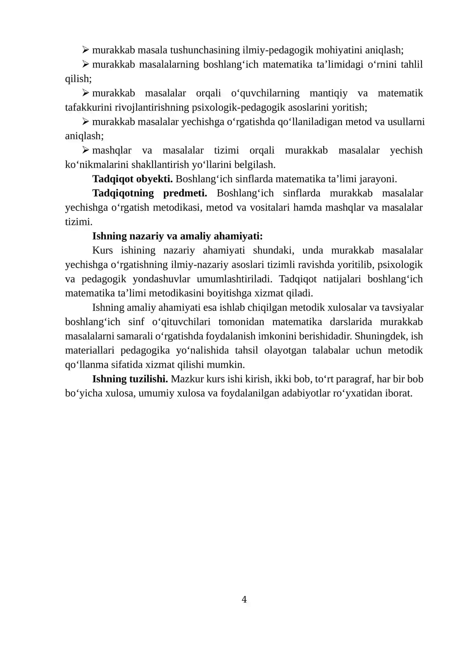 "BOSHLANG‘ICH SINFLARDA MURAKKAB MASALALAR YECHISHGA O‘RGATISH METODIKASI" 4