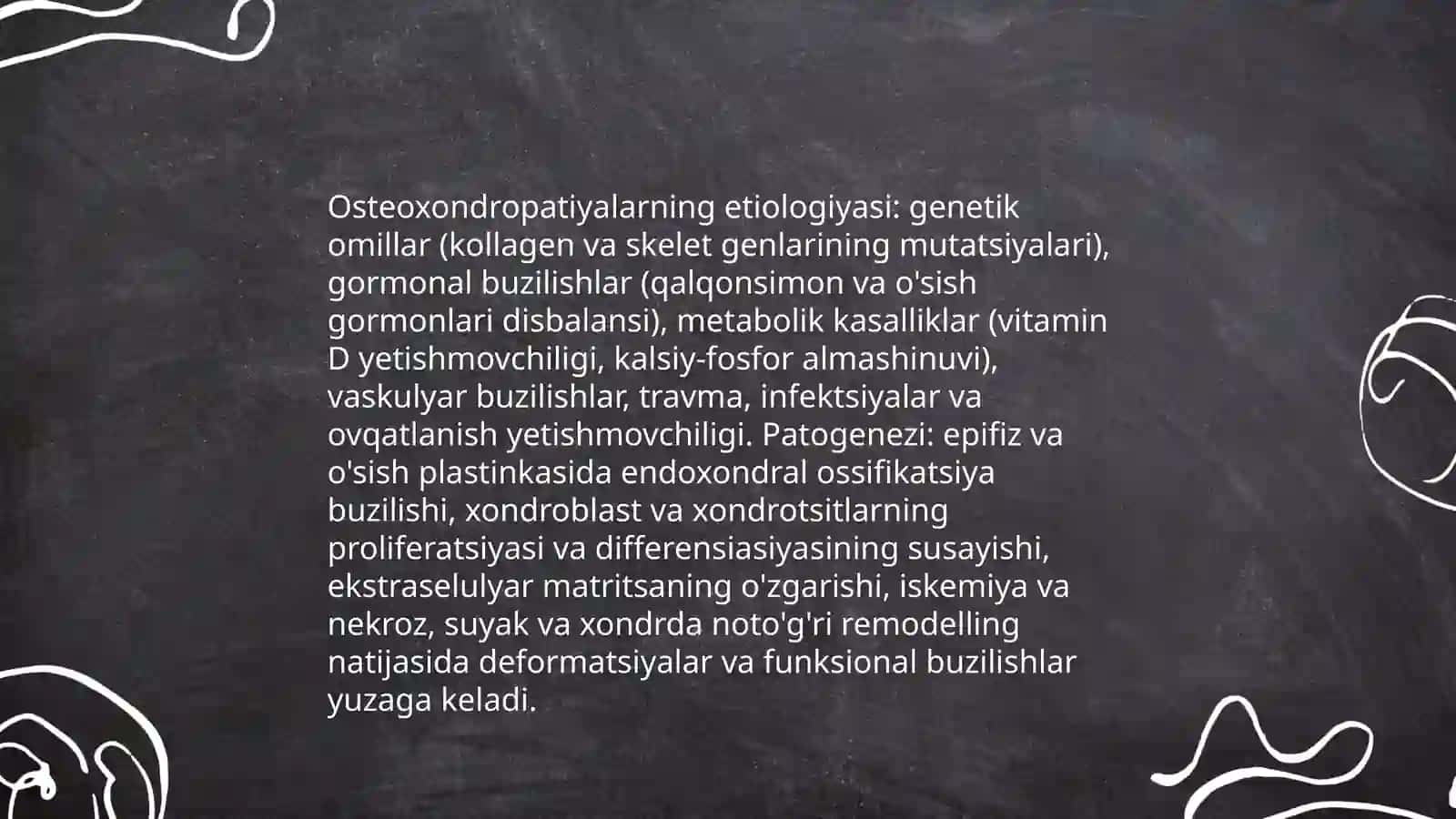 Osteoxondropatiyalar. Skolioz. Abdumannopova Nilufar 4