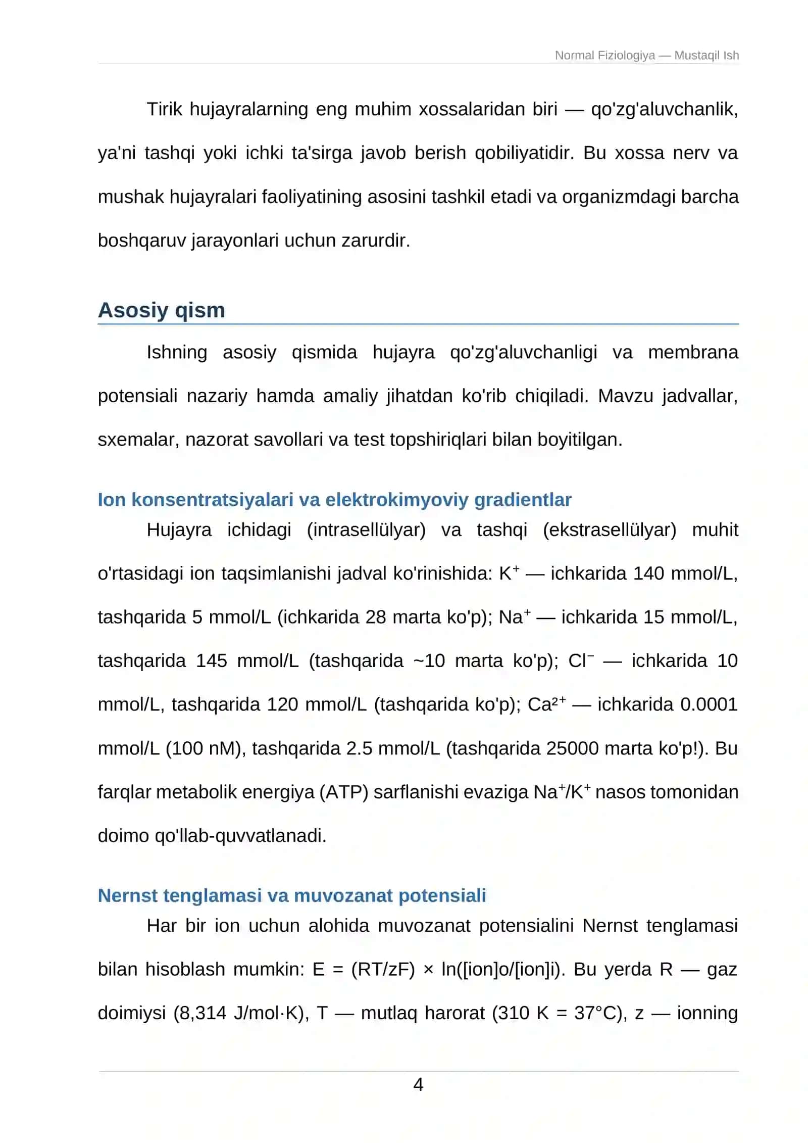 Hujayra qo'zg'aluvchanligi va membrana potensiali 4