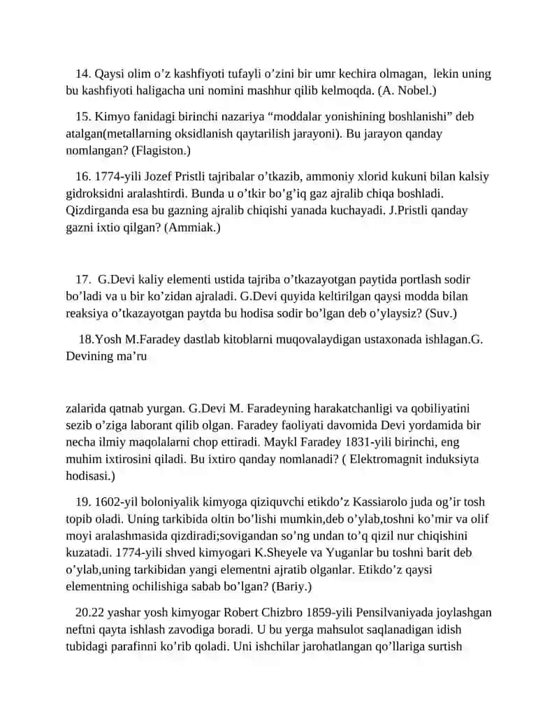 Kimyodan mantiqiy savollar javoblari bilan 4