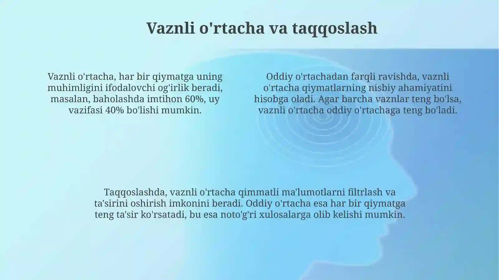 Nisbiy va O'rtacha Qiymatlar 4