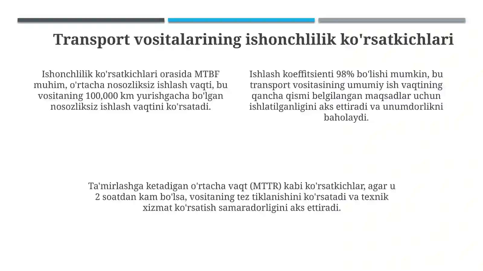 Transport vositalari ekspluatatsiyasida ishonchlilikni boshqarish tizimi 4