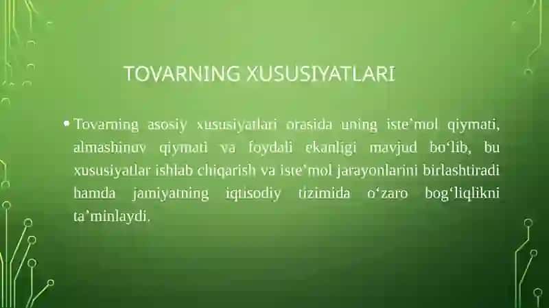 Tovar  va pulning jamiyattarraqiyotidagi o'rni 4