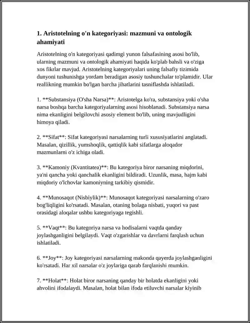 ARISTOTEL,FAROBIY VA KANT ONTOLOGIYASIDA KATEGORIYALARNING TANSIFI 4