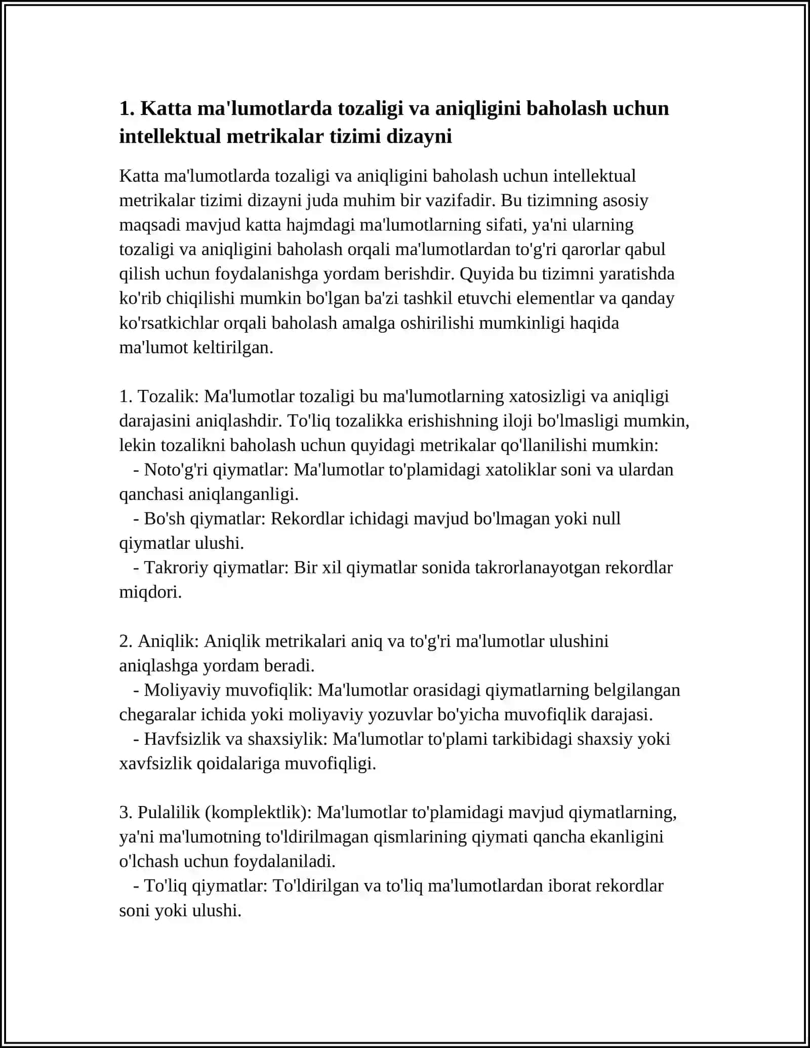 BIG DATA QUALITY ASSESSMENT USING INTELLIGENT METRICS 4