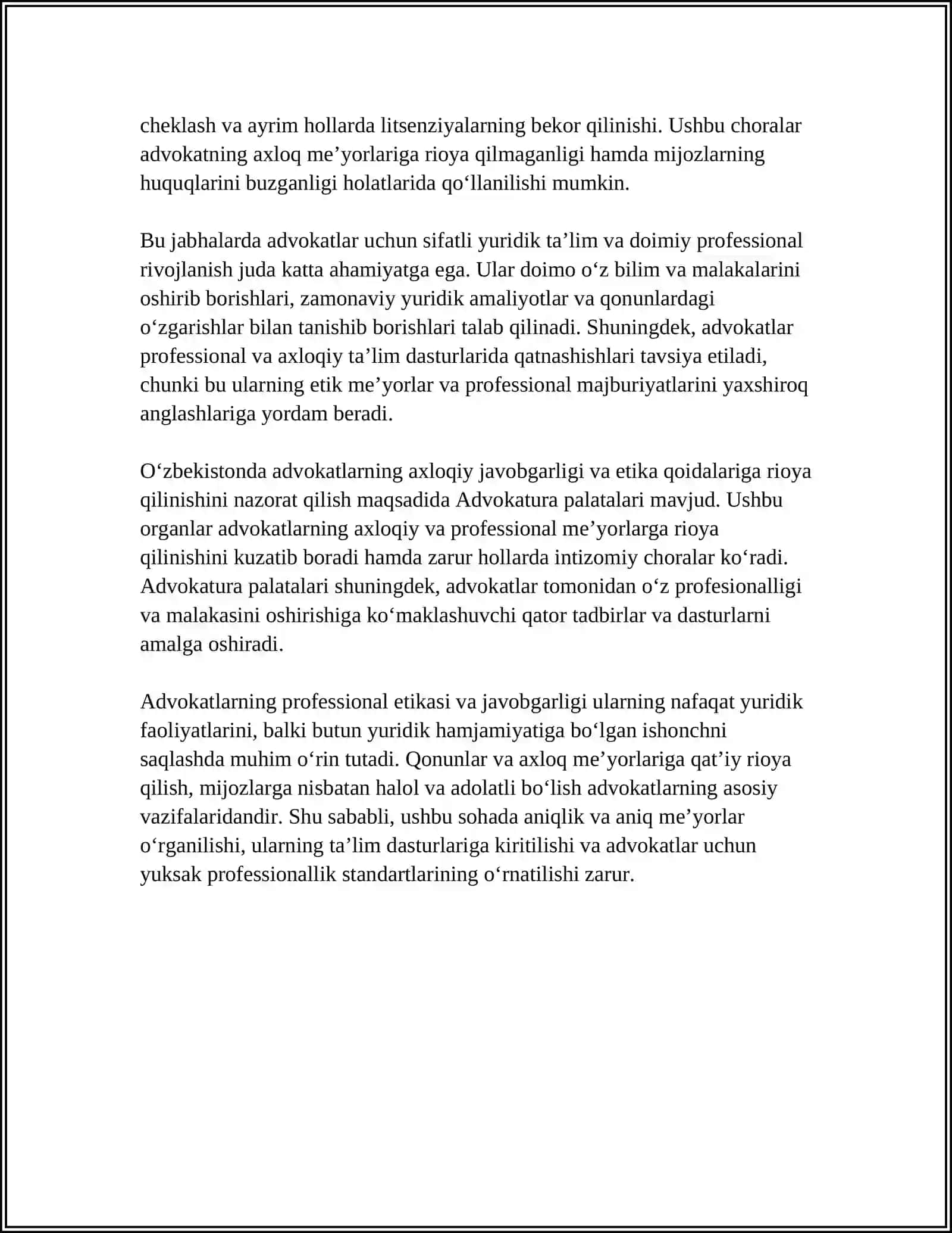 ADVOKATURA. PROKURATURA. MOLIYA, PUL VA BANK TIZIMI. MUDOFAA VA XAVFSIZLIK 4