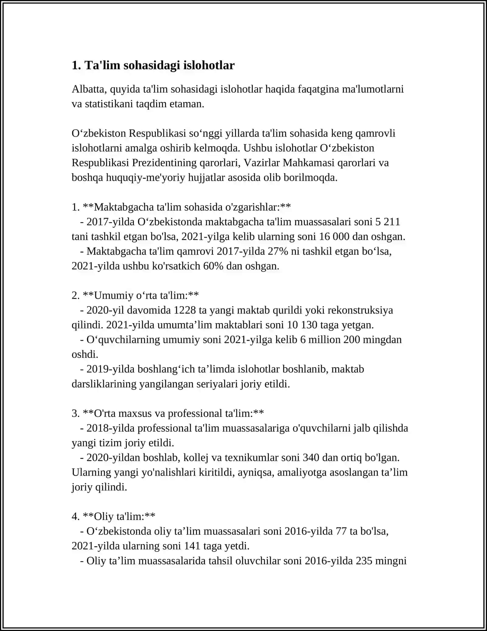 Maktabgacha ta'lim sohasida o'zgarishlar 4