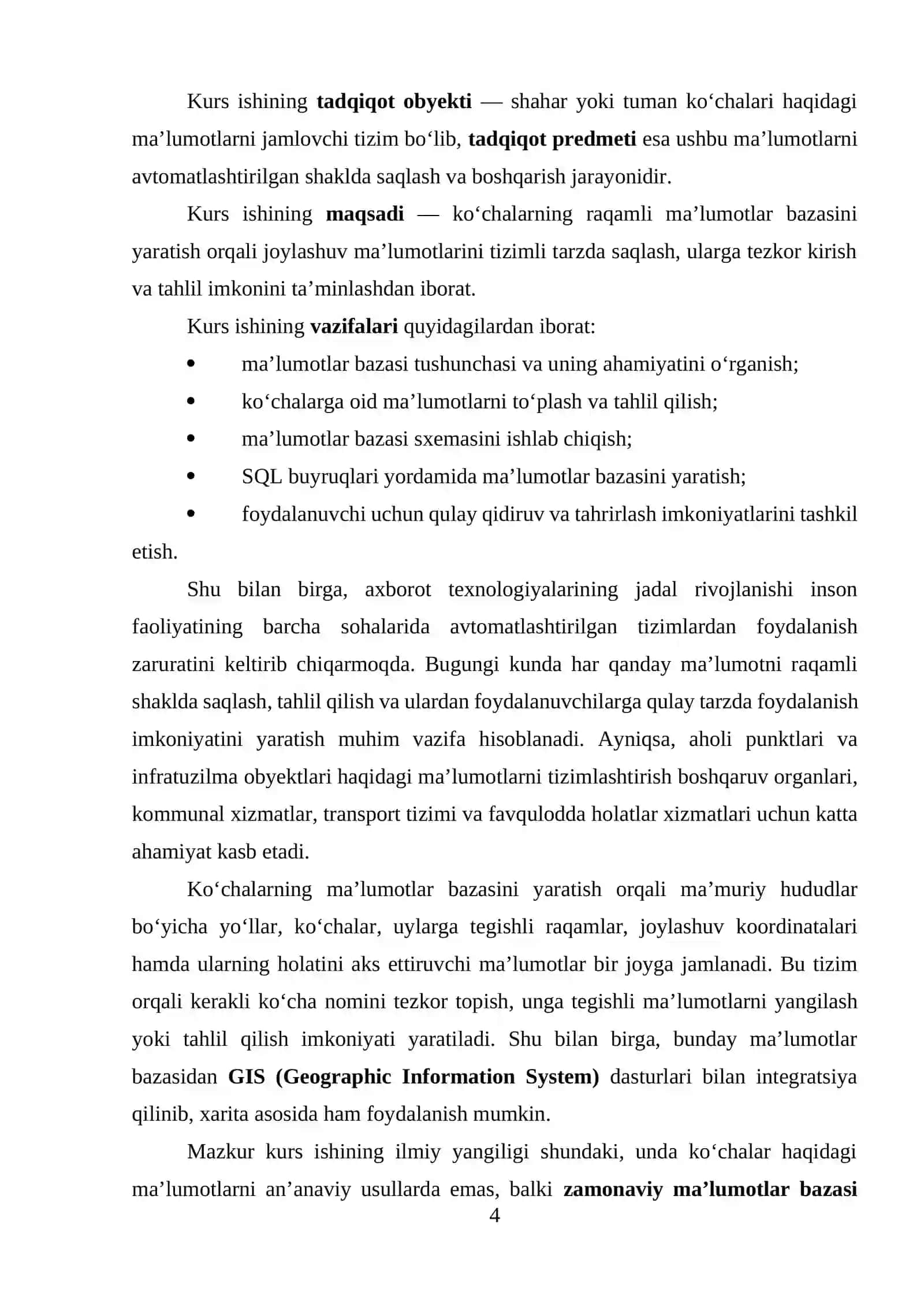 Ko‘chalarning ma’lumotlar bazasini tuzish amaliy jarayoni 4