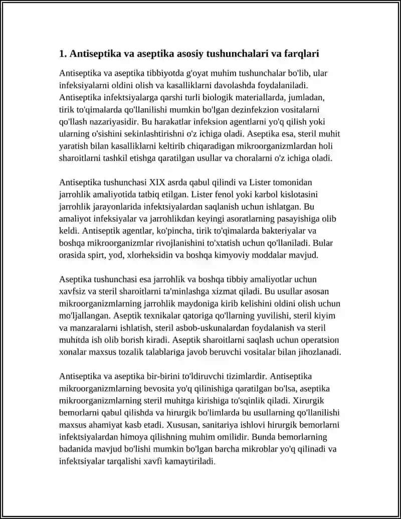 ANTISEPTIKA VA ASEPTIKA ASOSLARINI O`RGANISH 4
