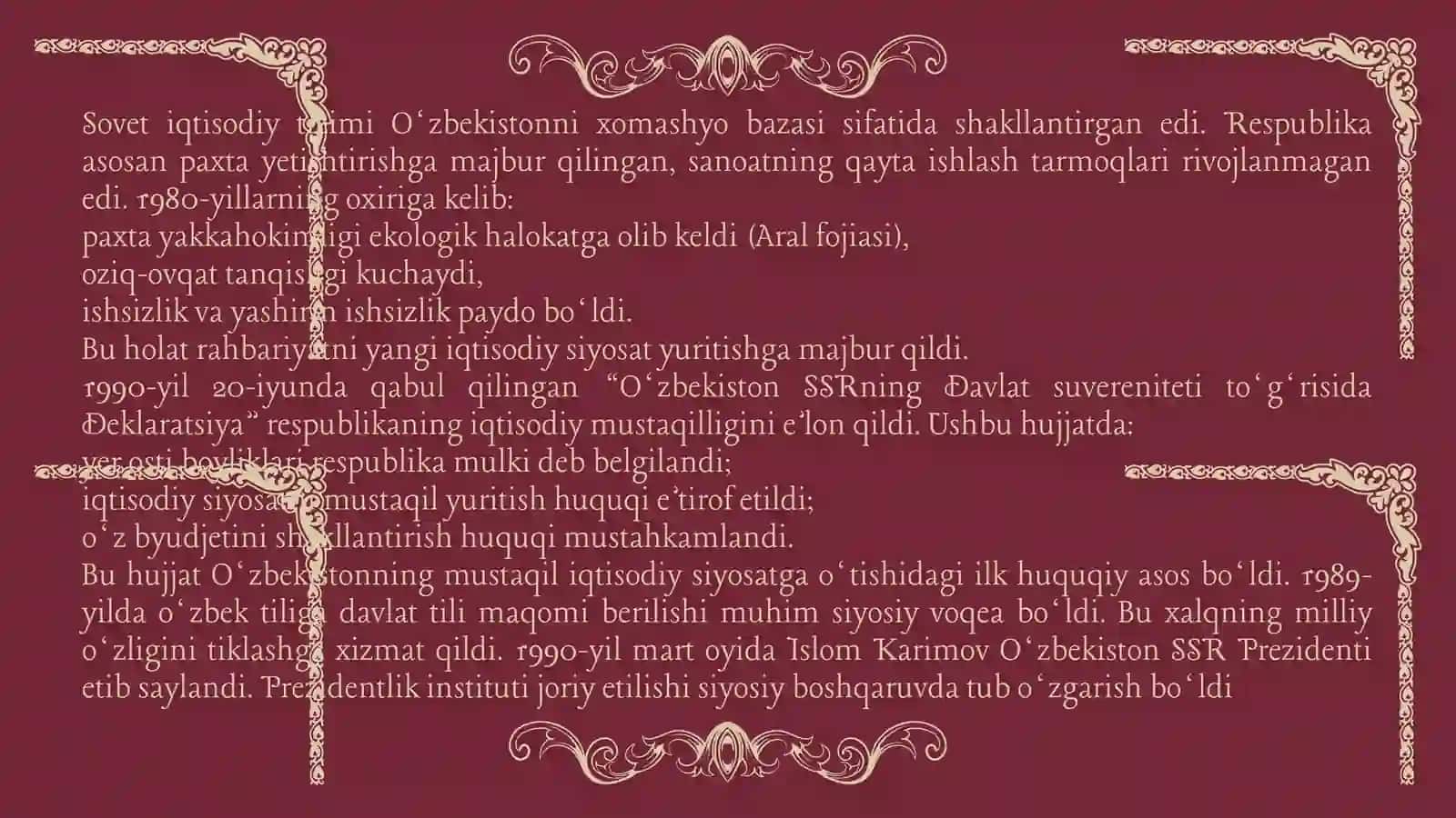MUSTAQIL O’ZBEKISTON RESPUBLIKASINING TASHKIL TOPISHI VA UNING TARIXIY AHAMIYATI 4