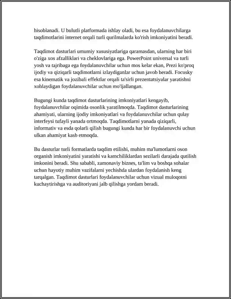 TAQDIMOT DASTURLARI (POWER POINT PREZI,FOSUSKIY VA BOSHQALAR) 4