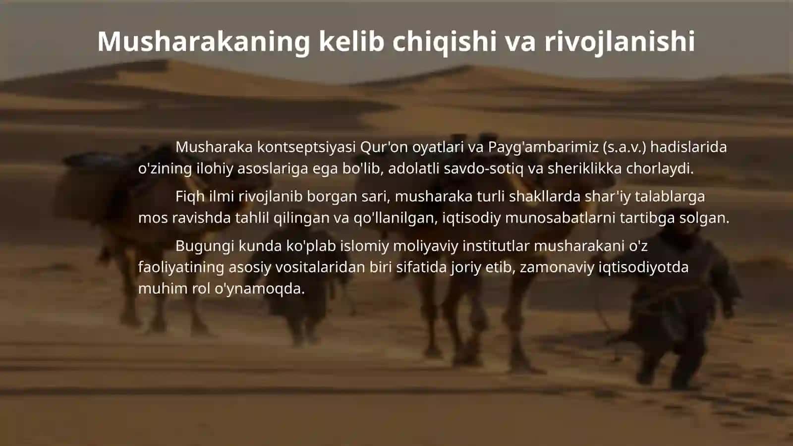 Banklarning Islom dunyosiga kirib kelishi_Musharaka: kelib chiqishi va tuzilishi. Musharakaga shariat talablari. 4