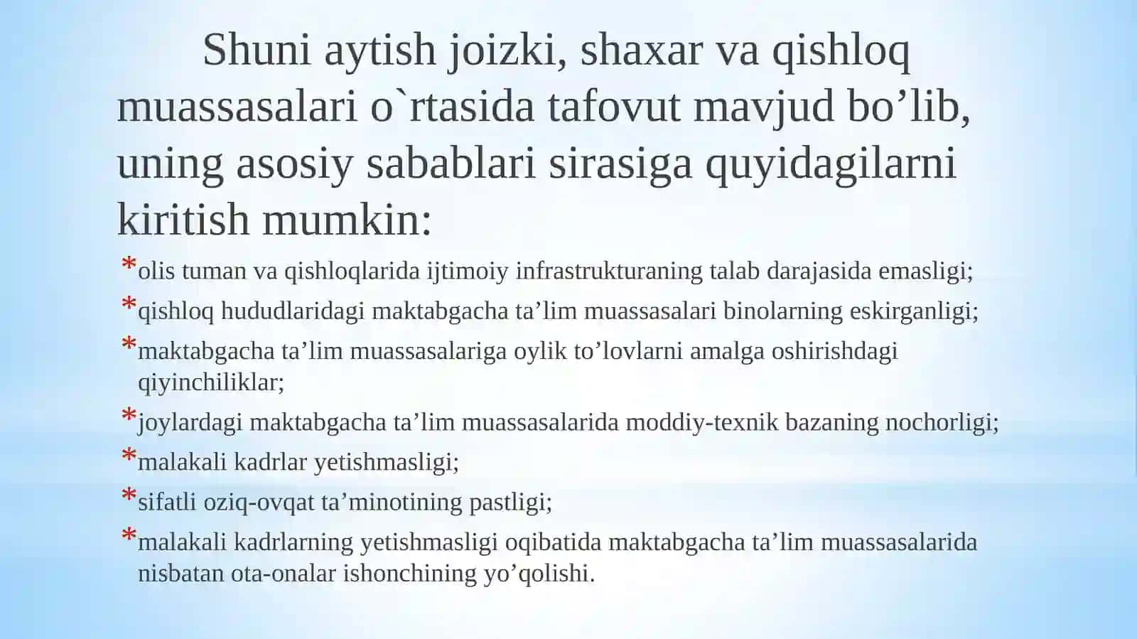 O’zbekiston Respublikasida umumiy o’rta va o’rta maxsus tizimida ta’lim-tarbiyaning dolzarb masalalari 4