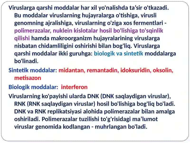 Viruslar va zamburugʻlarga taʼsir etuvchi vositalar 4