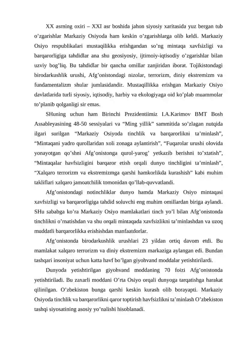 Mintaqaviy barqarorlikni ta’minlashda O’zbekistonning BMT bilan hamkorligi 4