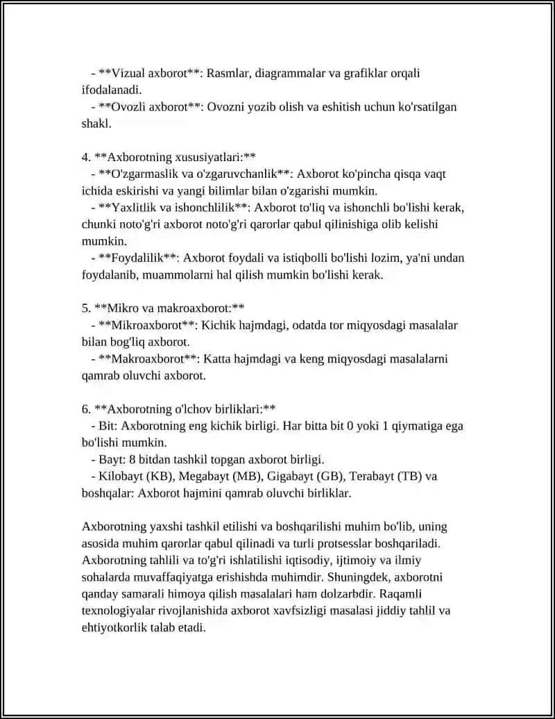 AXBOROTNING TURLARI VA XUSUSIYATLARI 4
