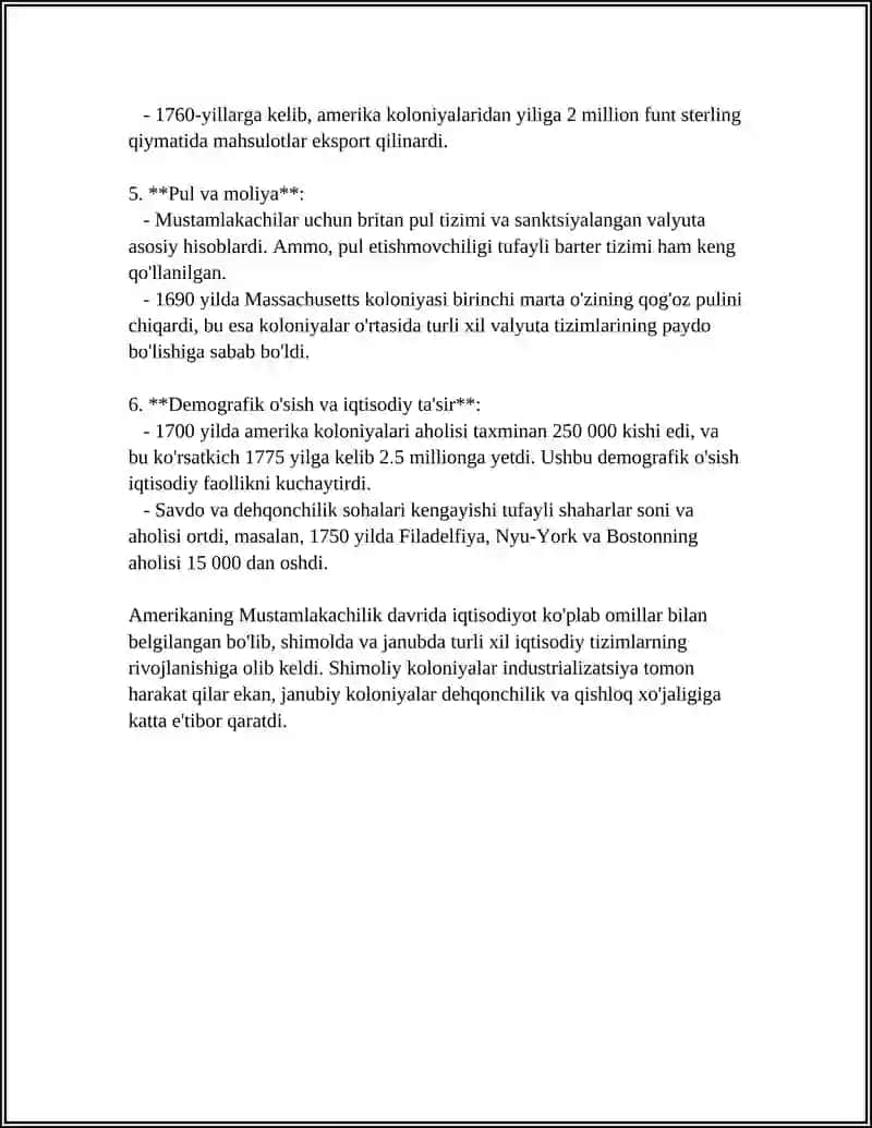 REFERAT Mavzu: AMERIKADA IQTISODIY QOYALARNIG VUJUDGA KELISHI 18-19 ASR 4