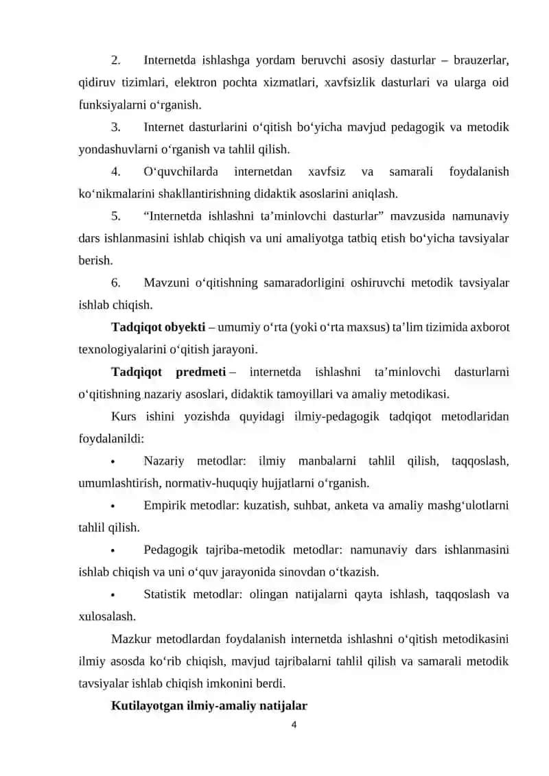 “Internetda ishlashni taʼminlovchi dasturlar” mavzusini oʻqitish metodikasi 4