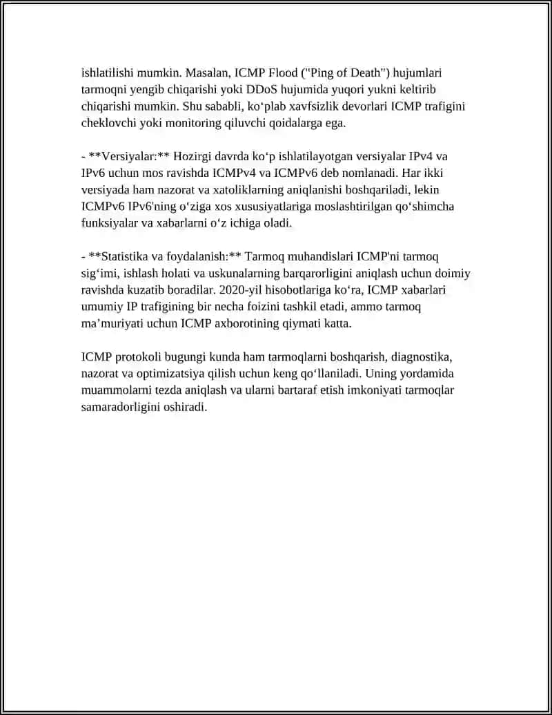 ICMP XABARLARINI BOSHQARUVCHI UZATISH PROTOKOLLARI 4