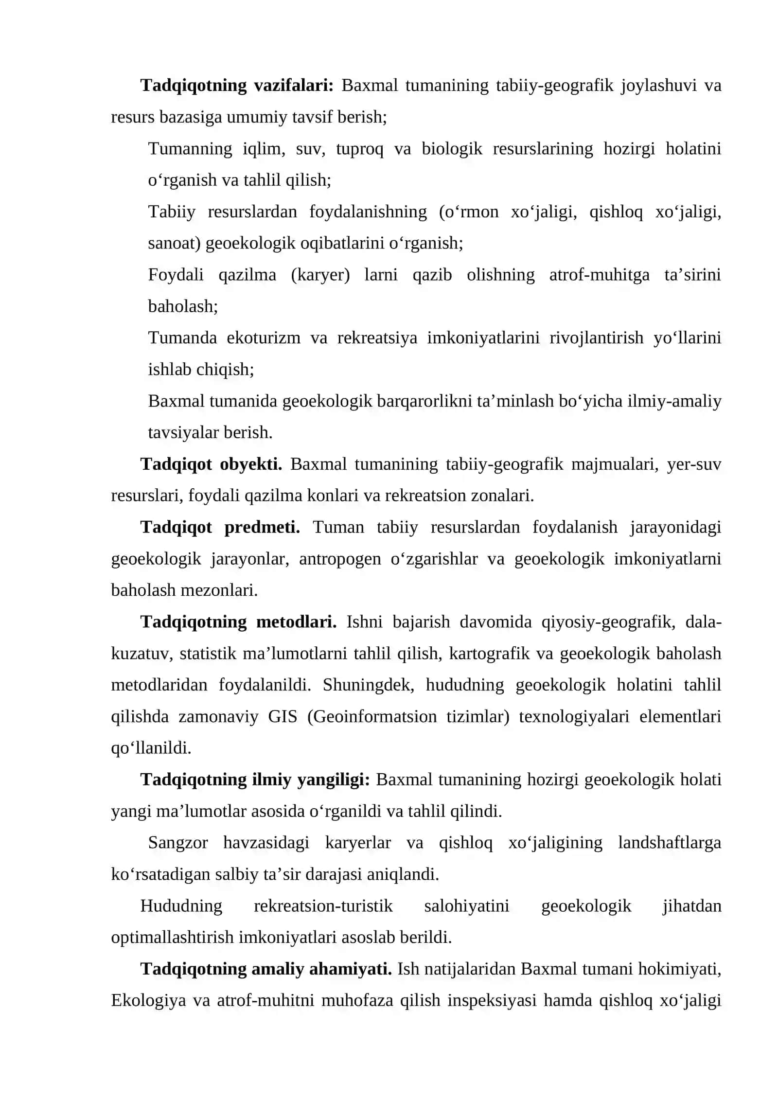 Baxmal tumani tabiiy resurslaridan foydalanishda geoekologik imkoniyatlarni baholash 4
