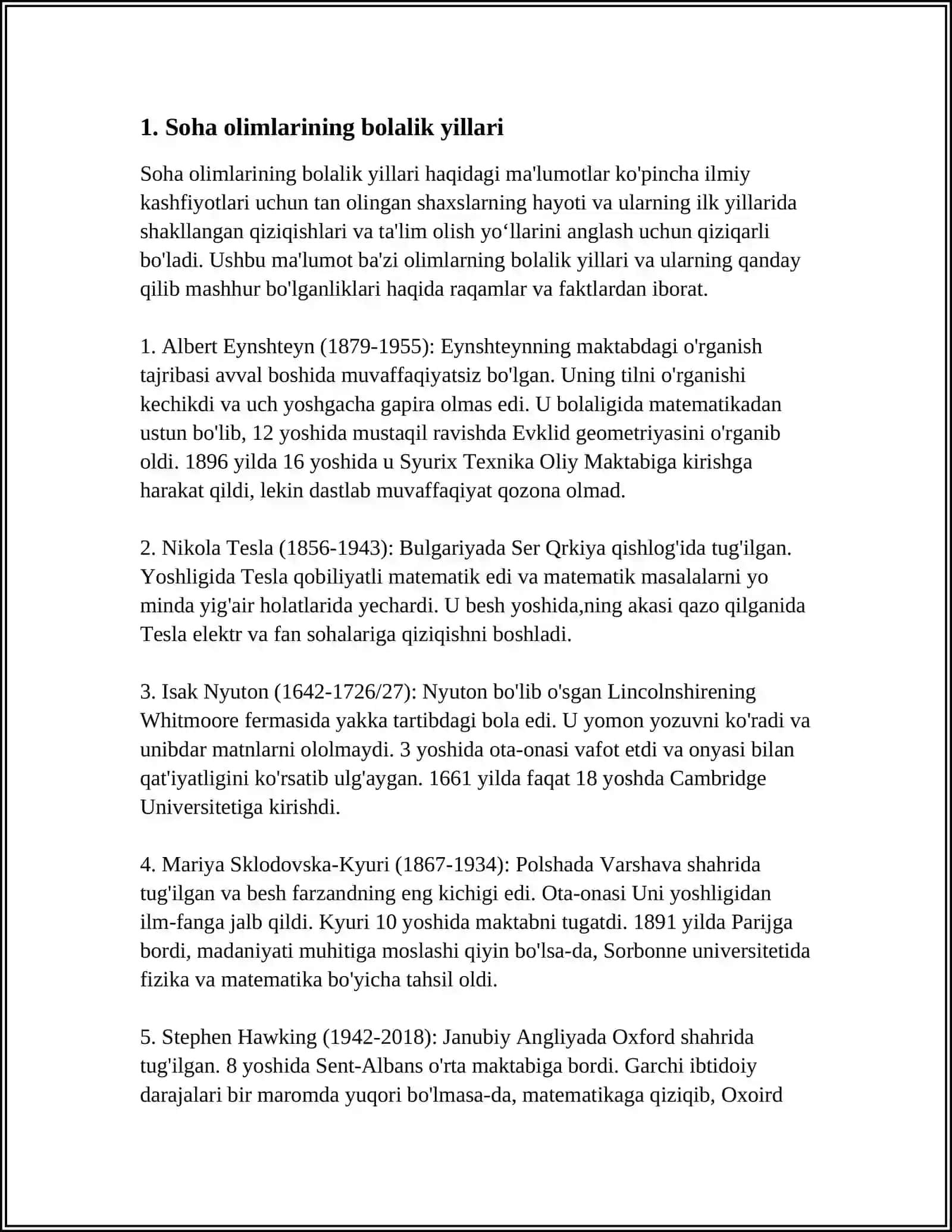 SOHA OLIMLARI HAYOTIDAN MA’LUMOTLAR. (TAQDIMOT). KIMDIR DADAM BOY BO’LSAYDI DEYDI, KIMDIRLAR... (ESSE) 4