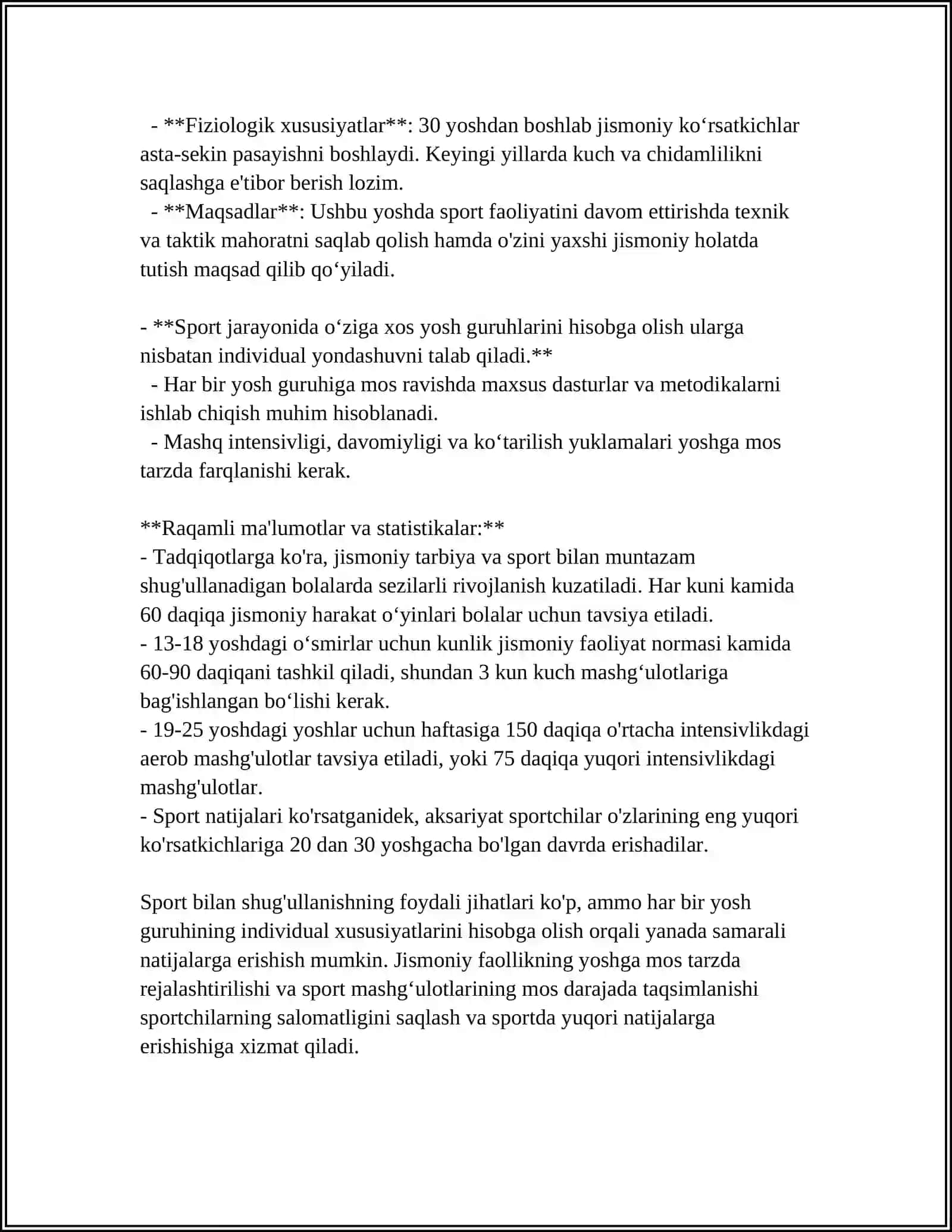 SPORT FAOLIYATI JARAYONIDA YOSH XUSUSIYATLARINI HISOBGA OLISH VA YOSHNI DAVRLARGA BO'LINISHI 4