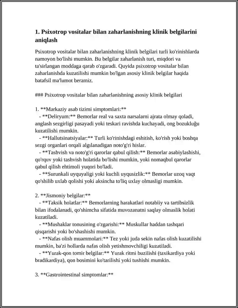 PSIXATROP VOSITALAR QABUL QILGANDA YUZAGA KELADIGAN SHOSHILINCH YORDAM 4