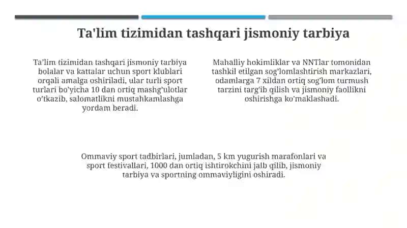 Sinfdan va maktabdan tashqari olib beriladigan jismoniy tarbiya tizimi 4