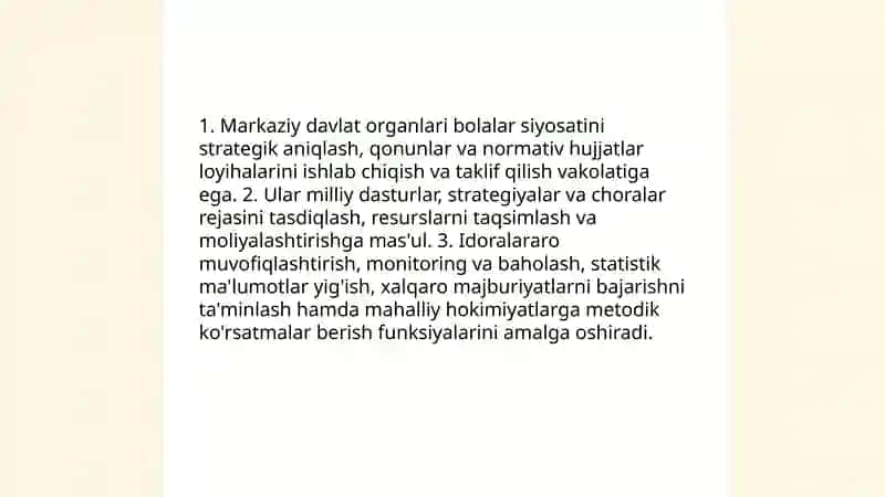 Davlat hokimiyati va boshqaruvi organlarining bola huquqlarini taminlash bo'yicha vakolatlari 4