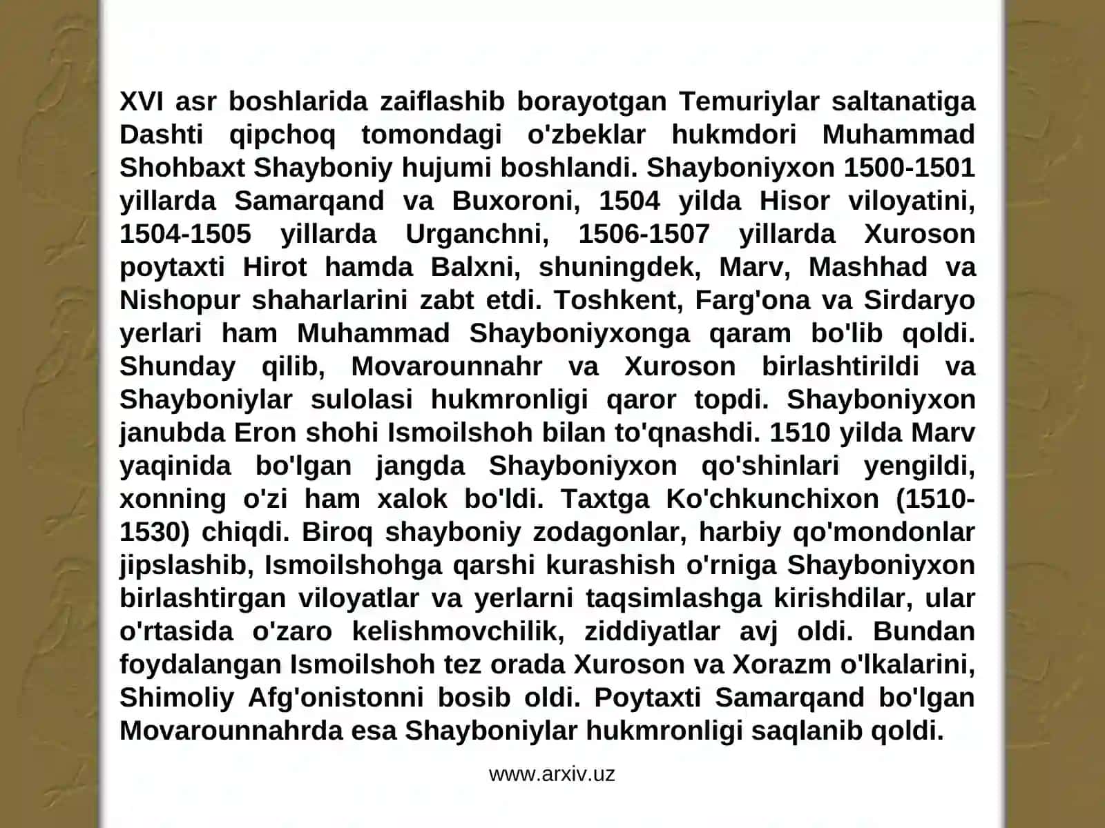 Turkistonning xonliklarga bo'linib ketishi, uning sabab va oqibatlari 4