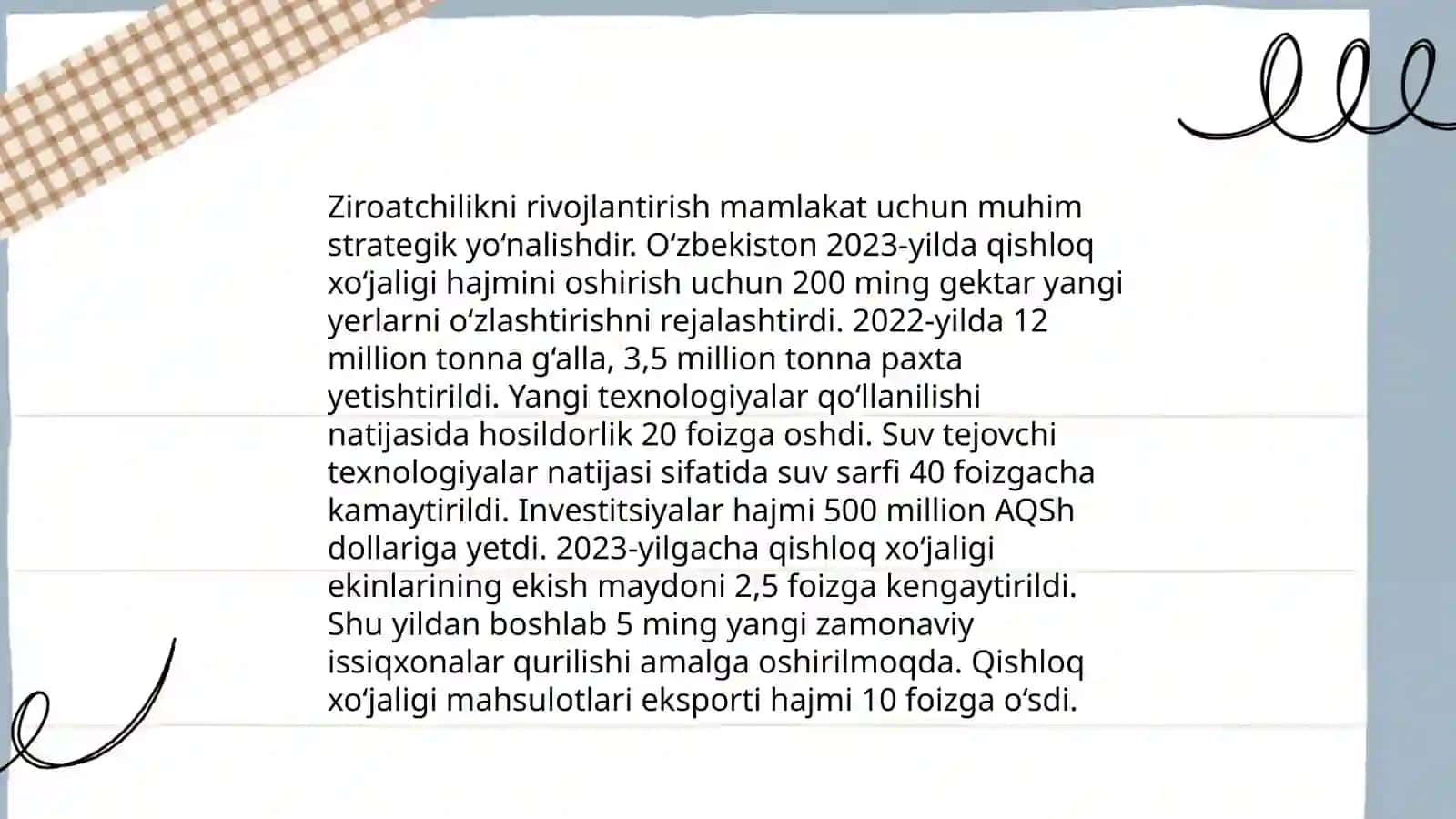 Mustaqillik yillarida qishloq xoʻjaligi va sanoat sohasidagi oʻzgarishlar 4