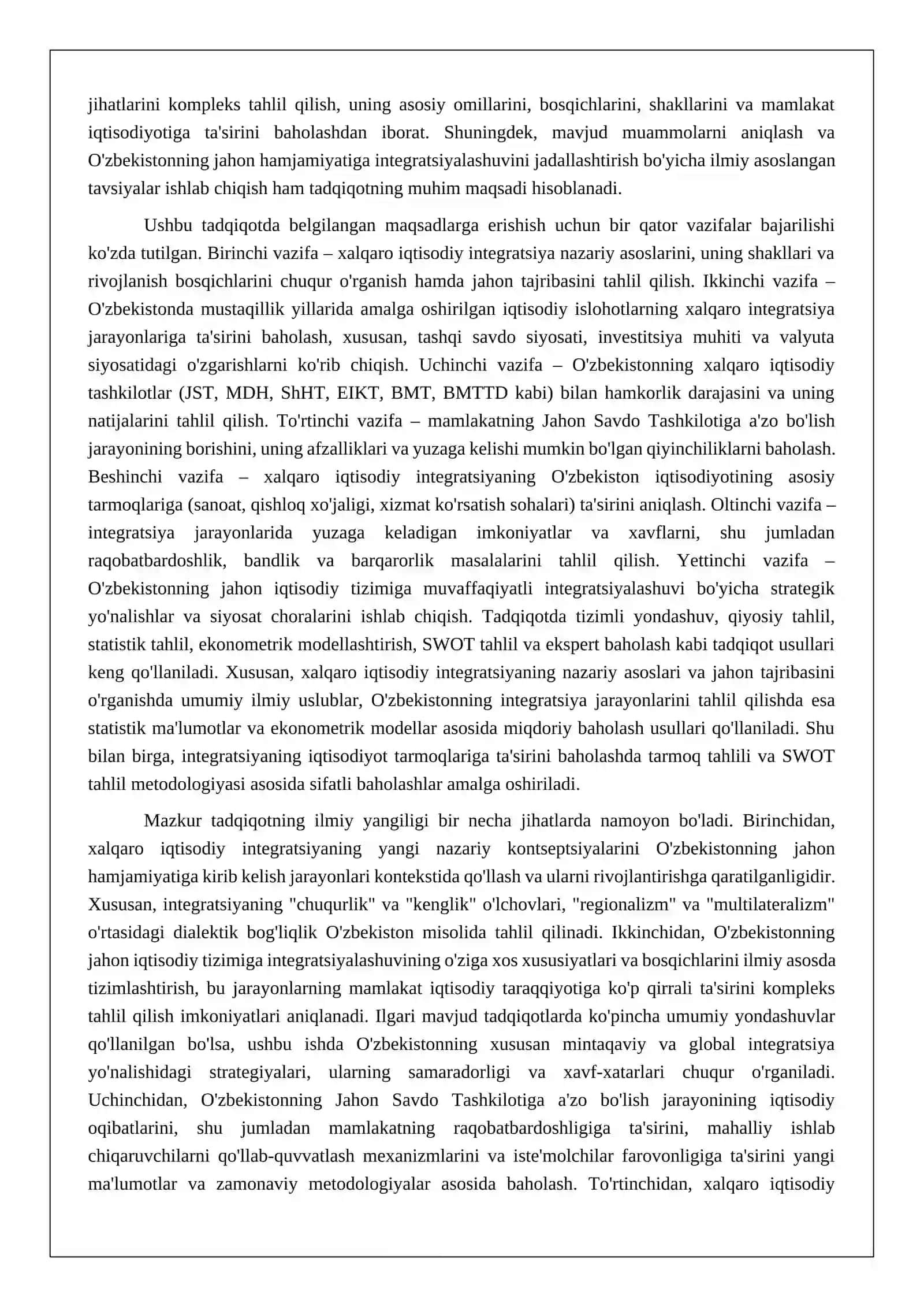 XALQARO IQTISODIY INTEGRATSIYA. OZBEKISTONNING JAHON HAMJAMIYATIGA KIRIB KELISHI 4