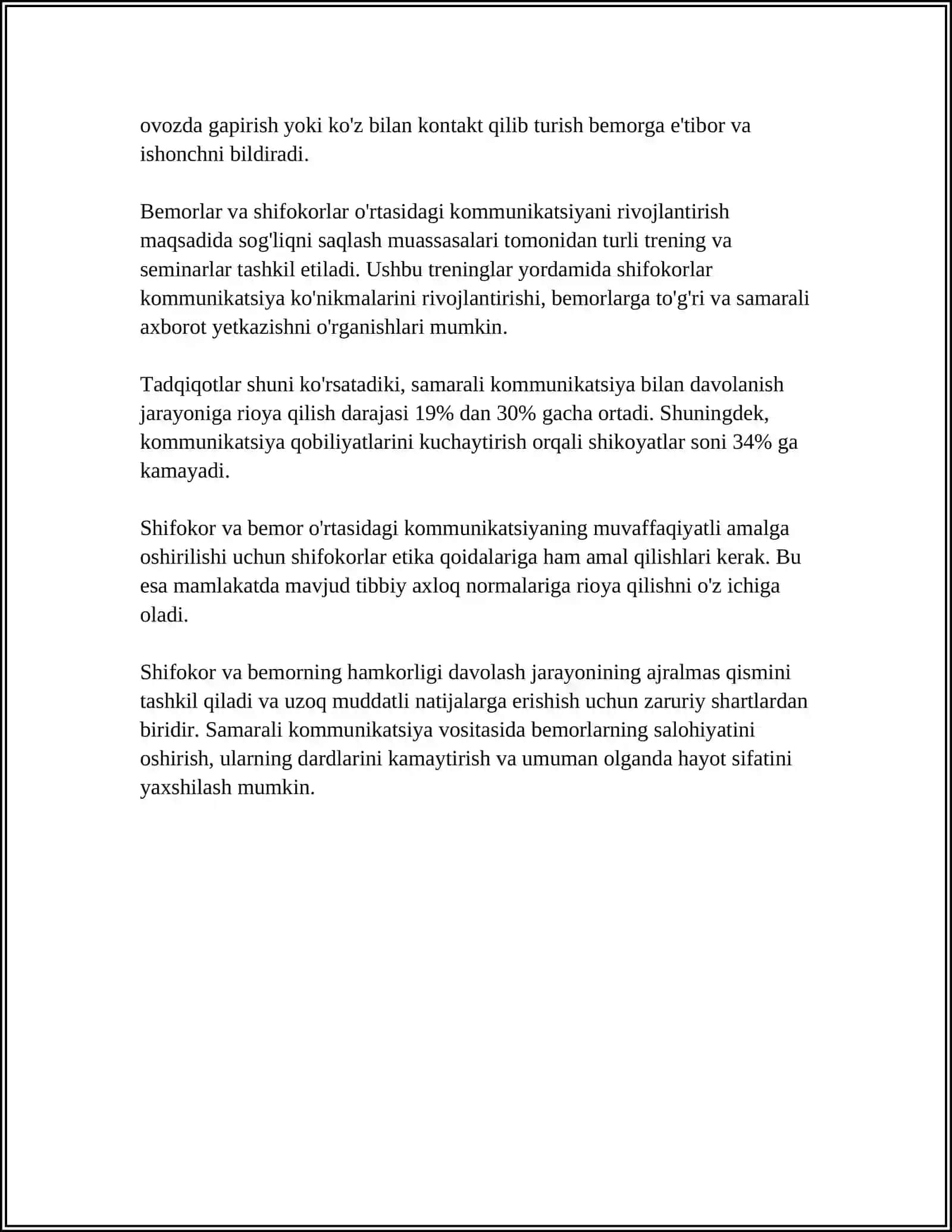 MULOQOT: SHIFOKOR VA BEMOR MULOQOTINING PSIXOLOGIK XUSUSIYATLARI 4