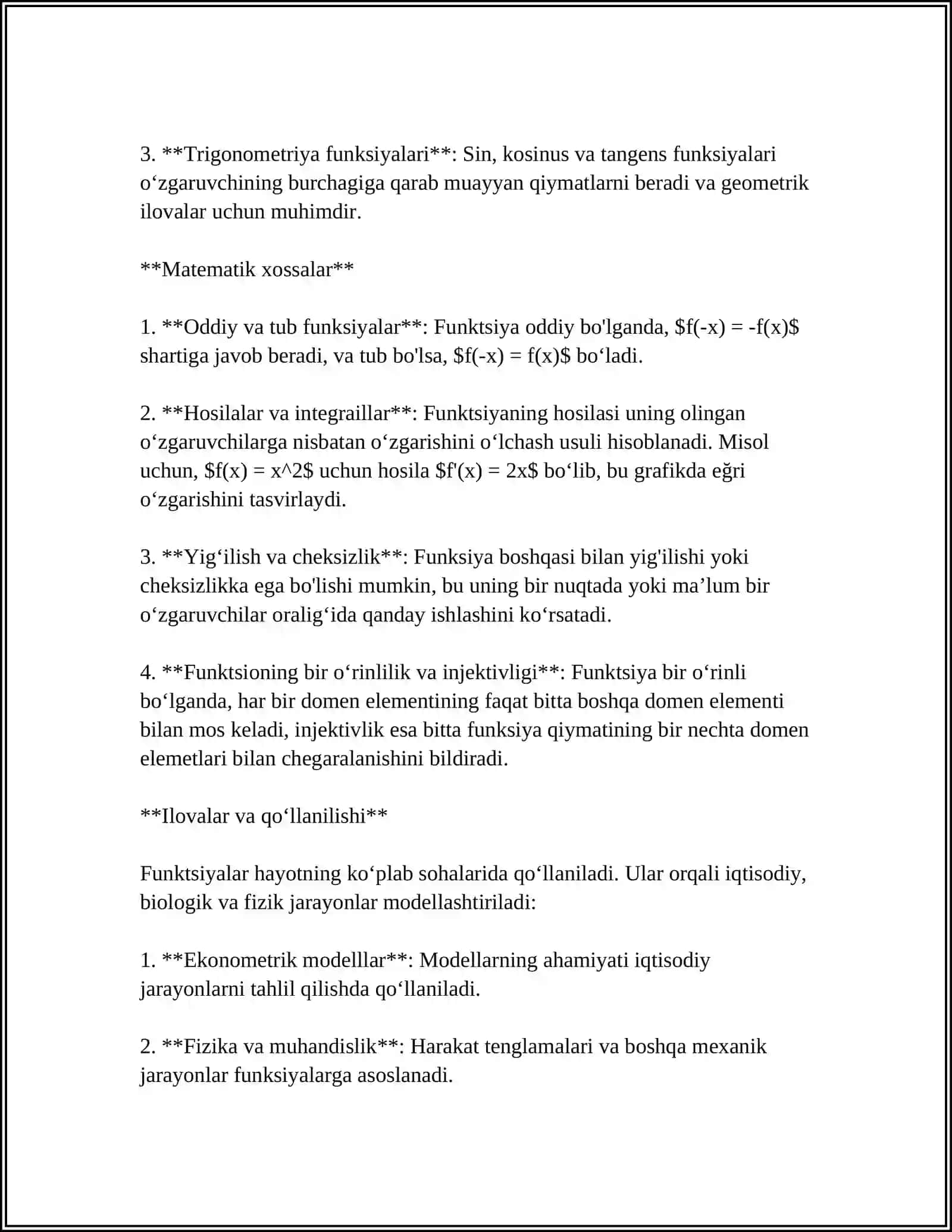 MUSTAQIL ISH Mavzu: MATEMATIK FUNKSIYALAR 4
