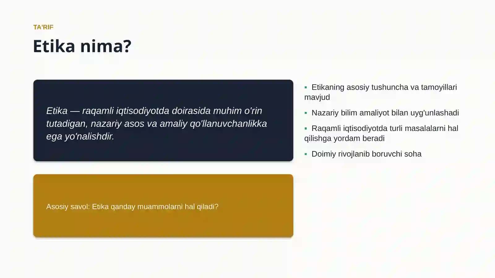 RAQAMLI IQTISODIYOTDA • #960971 Etika 4