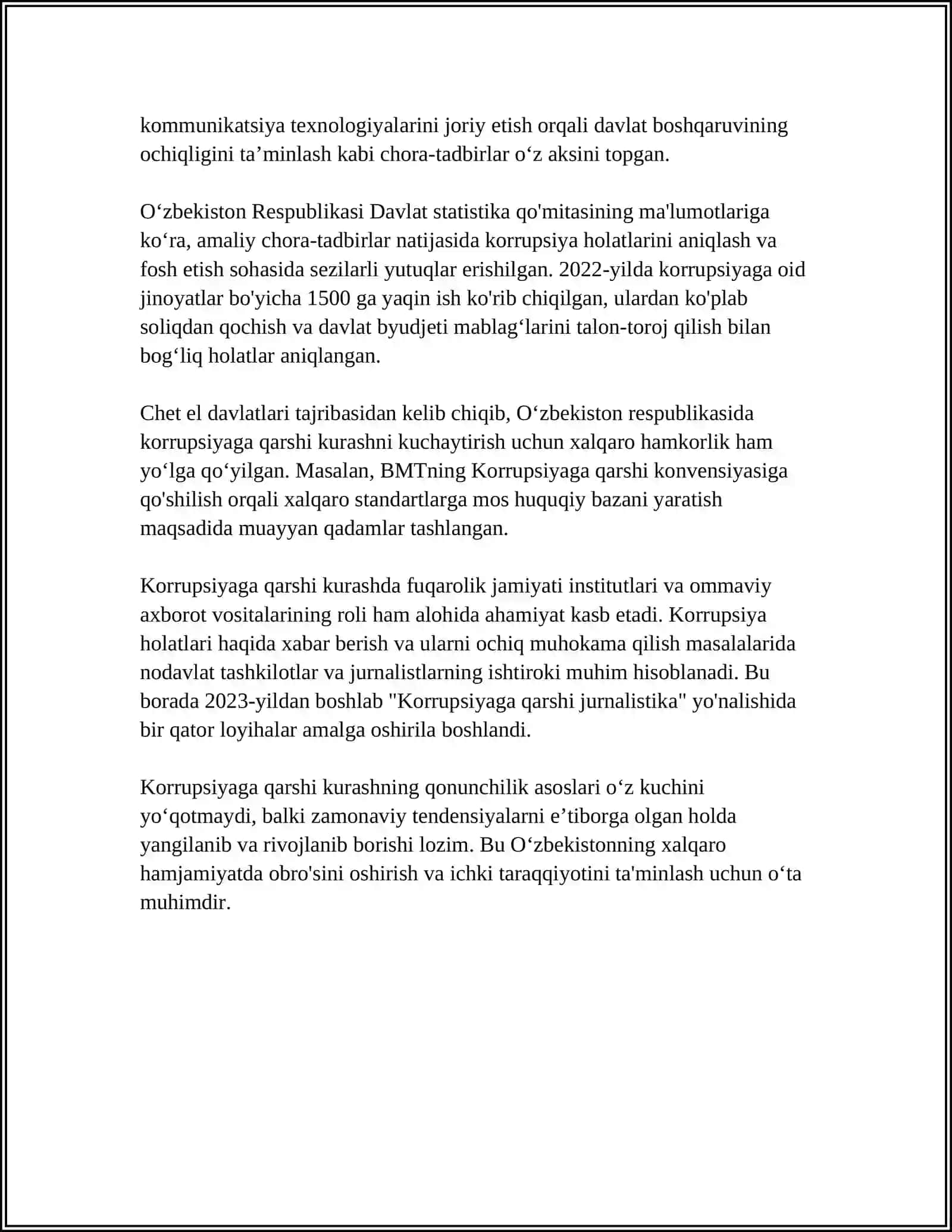O'ZBEKISTONDA KORRUPSIYAGA QARSHI KURASH MASALALARI 4