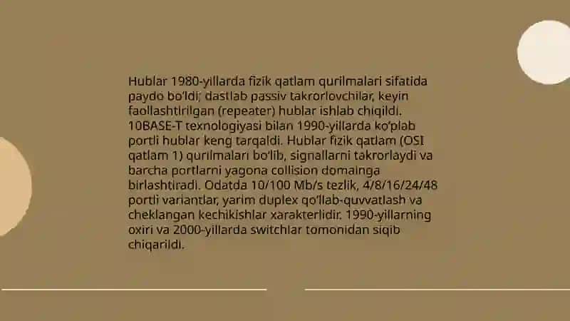 Tarmoq qurilmali.Tarmoq konsentratori,uning turlari va parametrlari 4