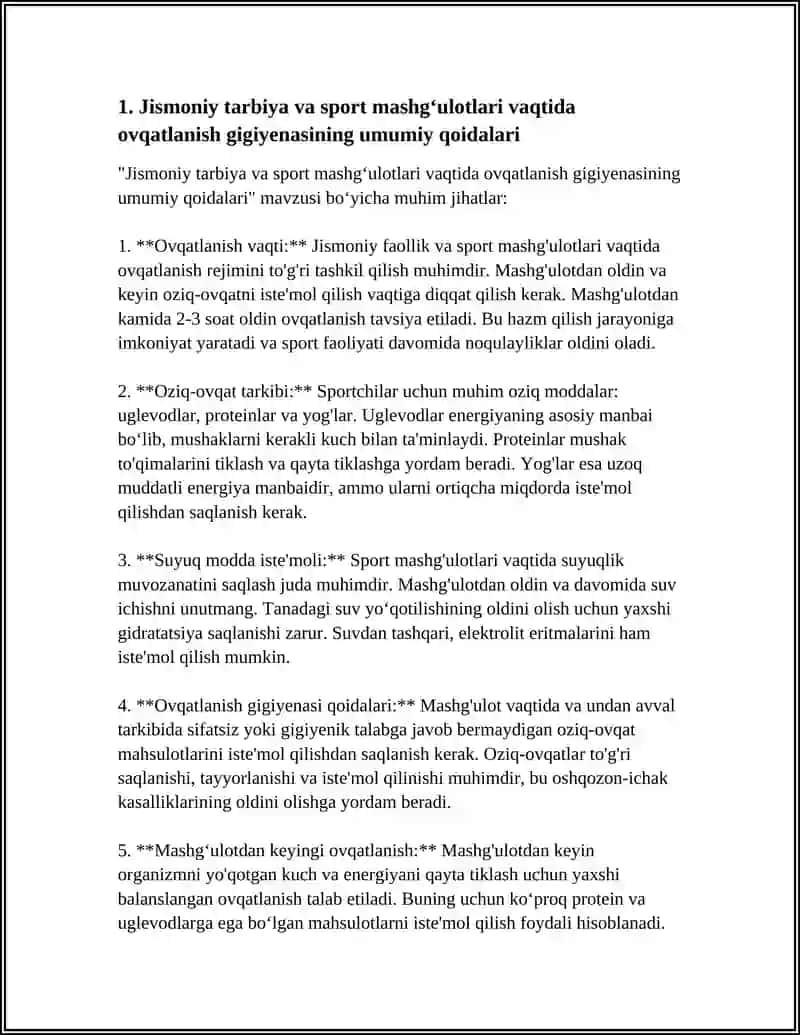 Jismoniy tarbiya va sport mashgʻulotlari vaqtida ovqatlanish gigiyenasining umumiy qoidalari 4