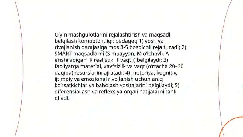 Tarbiyachining o’yin faoliyat mashgulotlarini tashkil qilishdagi kompetentligi 4