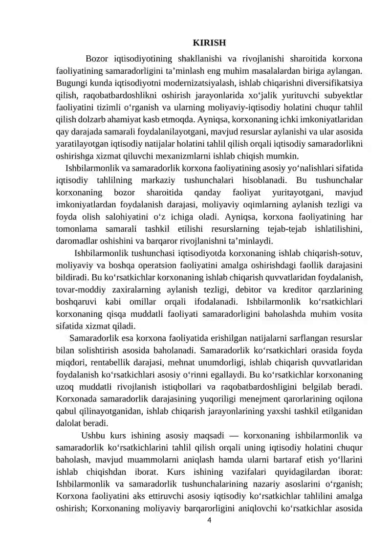 Korxonaning ishbilarmonlik va samaradorlik ko’rsatkichlari tahlili 4