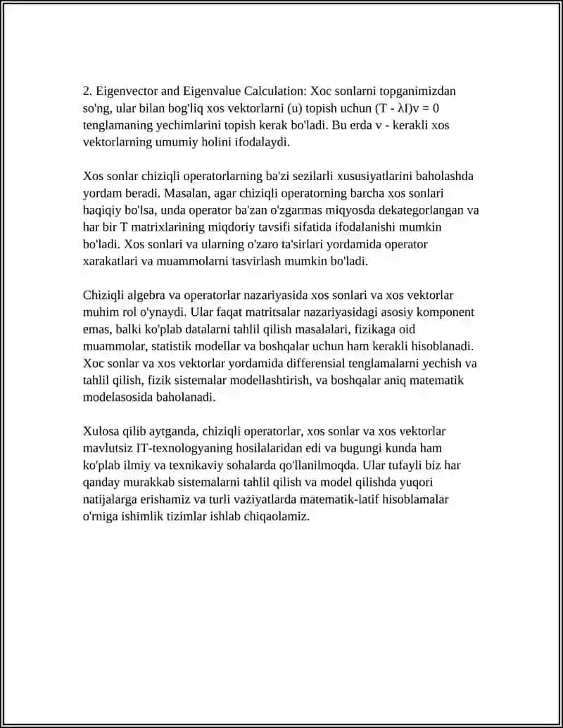 CHIZIQLI OPERATORNING XOS SON VA XOS VEKTORLARI 4