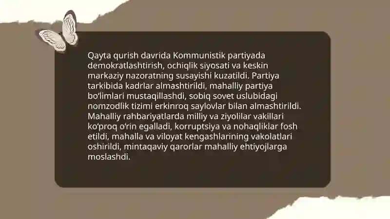 Qayta qurish va glasnost siyosatining O'zbekistonga ta'siri 4