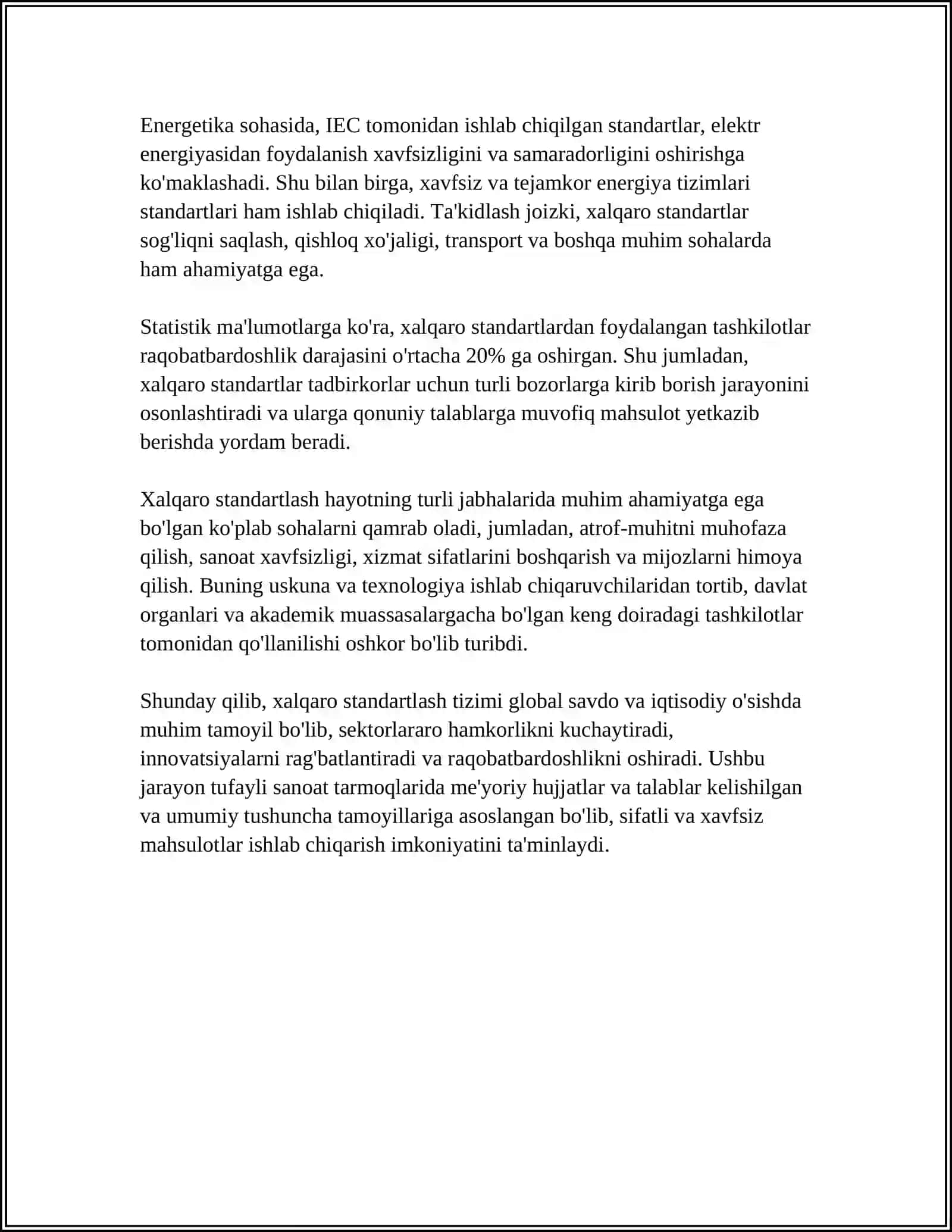 XALQARO STANDARTLASH TIZIMI VA UNING XALQARO HAMKORLIKLARNI RIVOJLANTIRISHDAGI AHAMIYATI 4