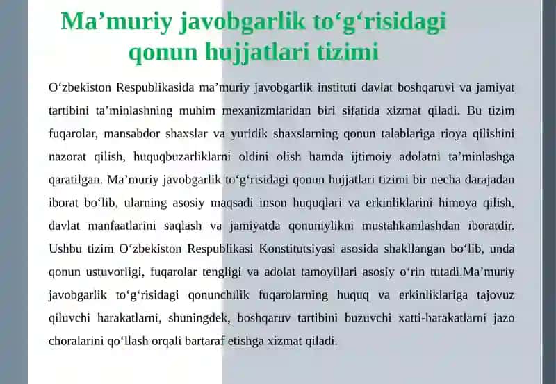 Ma’muriy Javobgarlik To‘g‘risidagi Qonun Hujjatlari va Uning Prinsiplari 4