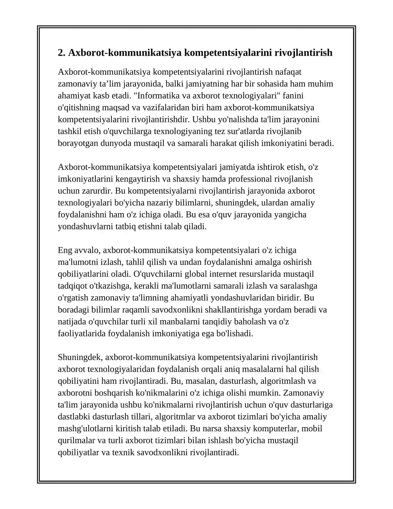 INFORMATIKA VA AXBOROT TEXNOLOGIYALARI FANINI O'QITISHNING MAQSAD VA VAZIFALARI 4