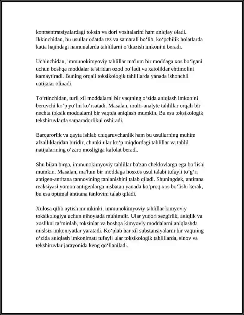 KIMYOVIY TOKSIKOLOGIK TAHLILLARDA IMMUNOKIMYOVIY TAHLIL USULLARINI QOʻLLASH 4