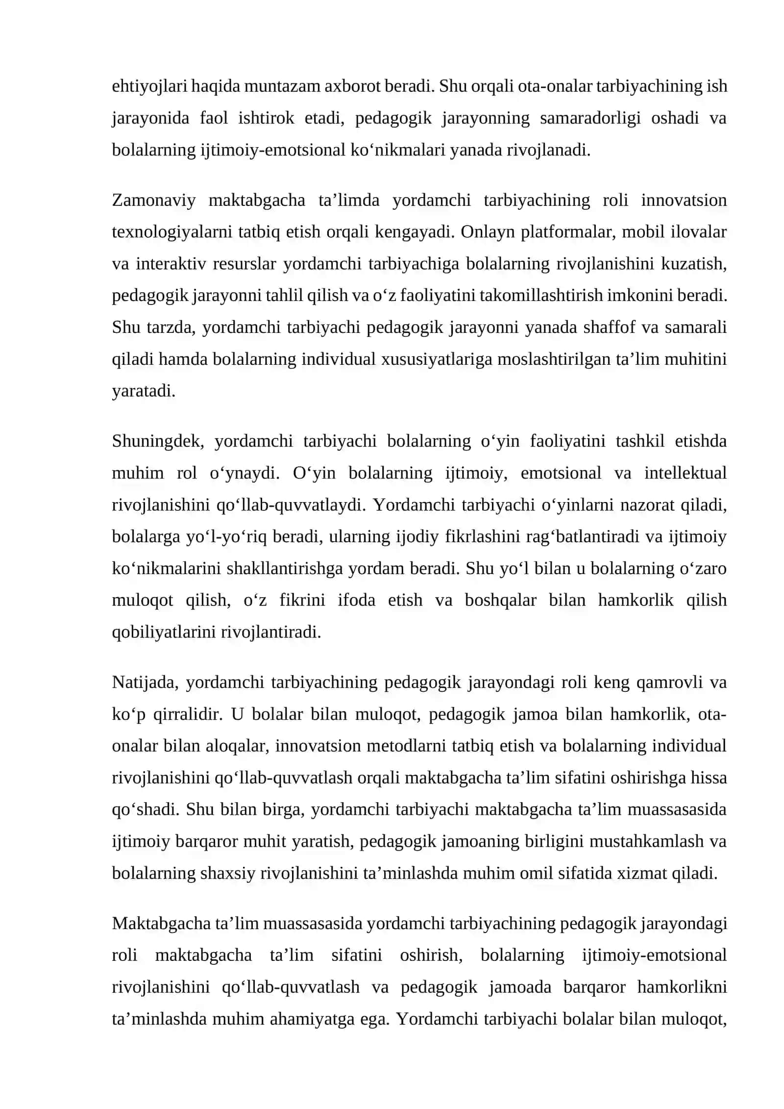 Maktabgacha ta’lim muassasasida yordamchi tarbiyachining pedagogik jarayondagi roli va ahamiyati 4